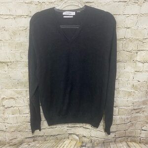 Calvin Klein Charcoal Gray Extra Fine Merino Wool V Neck Sweater